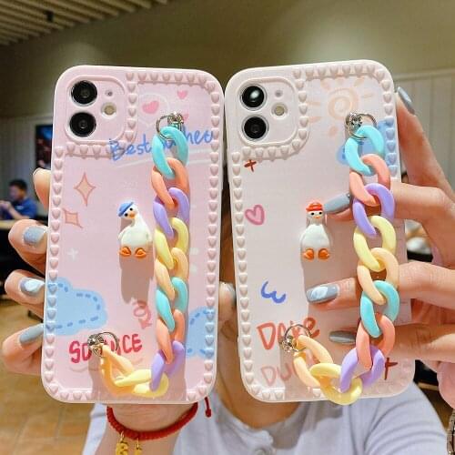 Korea Cute Rainbow Bracelet wrist chain case for iphone 12 Pro Max MiNi 11 XR X XS 7 8 plus 6S SE 2020 soft Silicone back Cover