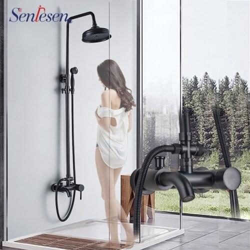 Senlesen Rubbed Bronze Shower Faucet Single Handle 8 inch Shower Head W/ Hand Shower Water Mixer Tap Para Bathroom Bath