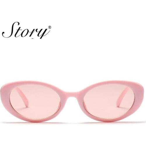 STORY Brand Small Oval Round Sunglasses Ladies 2018 Fashion Retro Cat Eye Sun Glasses Oval Eyewear Pink Lens Women Shades UV400
