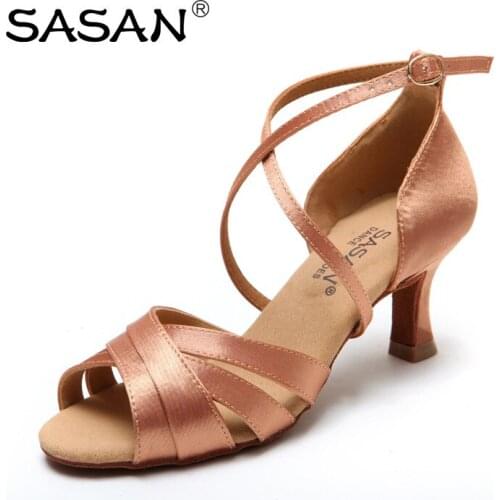 Woman Female Latin Satin Dance Shoes Female Adult Dance Shoes High-Heeled Latin Dance Shoe Square Spring Summer s-08 Soft Sole