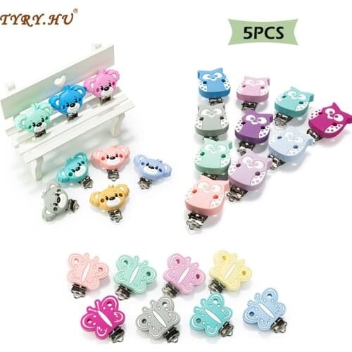 TYRY.HU 5pcs/set Animal Shaped Pacifier Clip Silicone Bead Baby Teether teething Accessories Pacifier Holder Clip DIY Bead Tool
