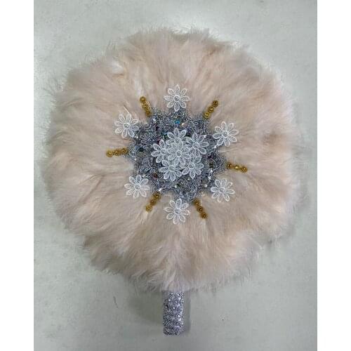 Promotion Price Feather Hand Fan Handmade Luxurious African Dance Lace Feather Fans for Wedding Party Gift Dropshipping