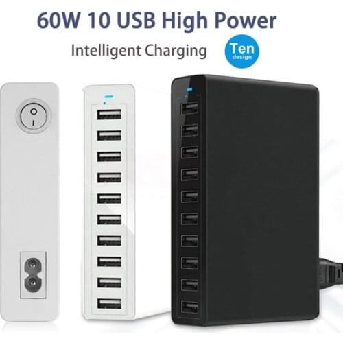10 USB Ports Quick Charge Charger Station Dock with Cable 50W US AU EU UK KR Plug for iPhone iPad PC Kindle Multi USB Charger
