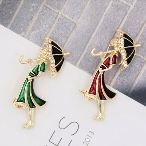 Personality Fashion Cartoon Girl Simple Oil Soaked Umbrella Clothing Pin Female Brooch Accessories Jewelry Birthday