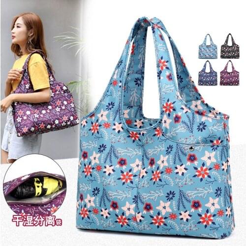 Female National Wind Printing Shopping Handbags 2021 Summer Girl Large Capacity Oxford Floral Top Handle Handbag Women Tote Bags