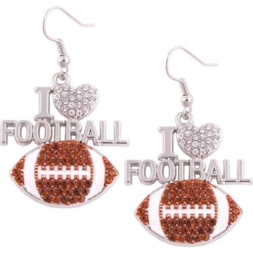 Women Earrings Sporty Style I Love Football Letter With Football Pattern And Beautiful Crystals Zinc Alloy Dropshipping