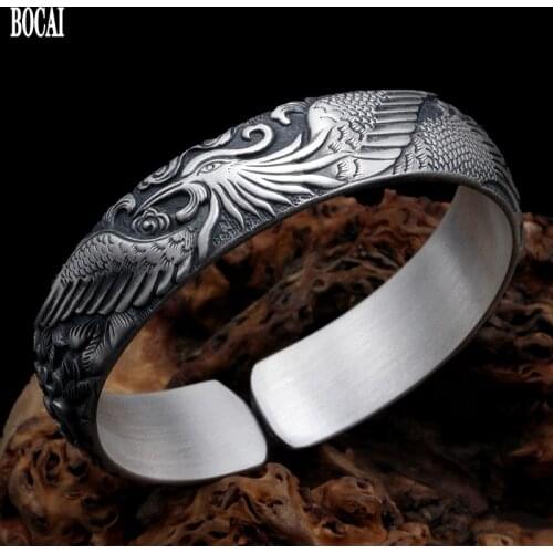 2020 new 100% real S925 pure silver vintage Thai silver matte phoenix bracelet woman fashion ethnic style peacock woman bracelet