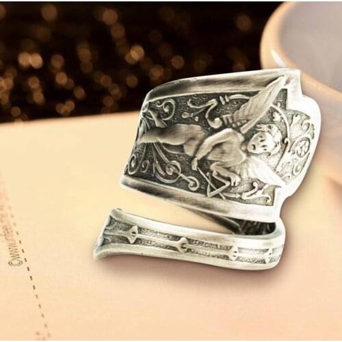 1Pc Vintage Cupid Ring Angel Music Adjustable Spoon Rings For Men Women Anniversary Commemorate Finger Jewelry Gift