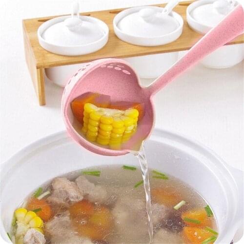2 in 1 Long Handle Soup Spoon Home Strainer Cooking Colander Kitchen Scoop Plastic Ladle Tableware kitchen large spoon