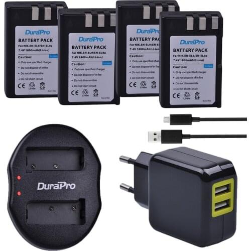 4pcs 1800mAh EN-EL9 EN EL9 ENEL9 Camera Battery + USB Dual Charger + AC Adapter For Nikon D40 D40X D60 D3000 D5000 Bateria