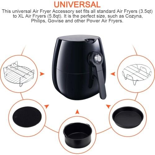 8pcs Air Fryer Accessories 9 Inch Fit For Airfryer 5.2-6.8QT Baking Basket Pizza Plate Grill Pot Kitchen Cooking Tool For Party
