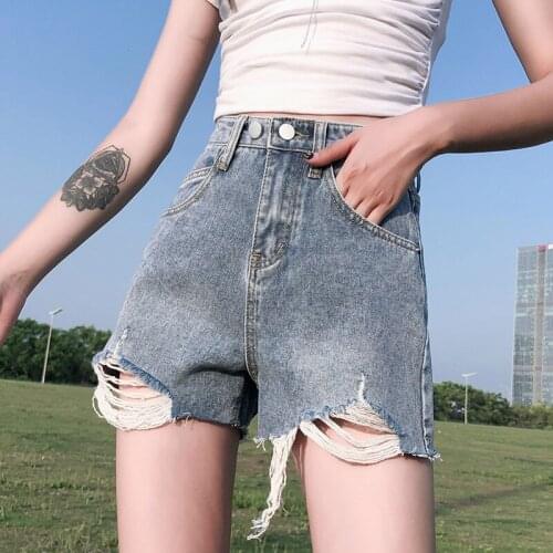 AOSSVIAO Denim Shorts Womens White Women Short Jeans Khaki Wide Leg Elastic Waist Vintage High Waist Shorts Women Summer 2021