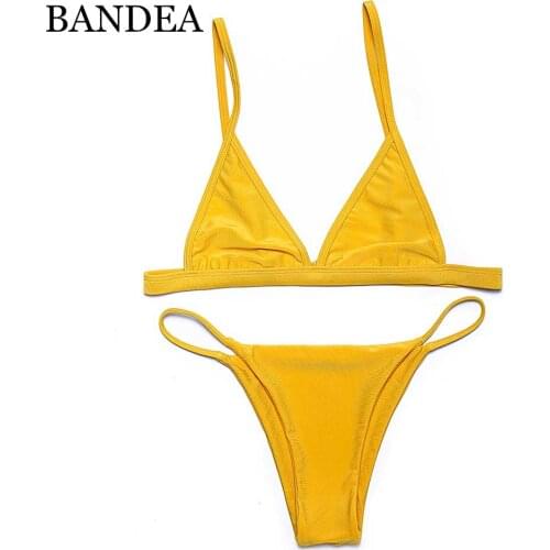 BANDEA Sexy Women Bikini 2019 Swimwear Solid Yellow Swimsuit Brazilain Bikinis Swimsuit Female Beach Wear Maillot De Bain