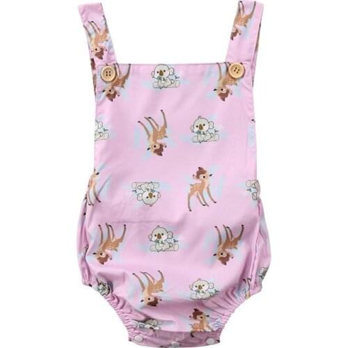 Newborn Infant Baby Girls Deer Sleeveless Covered Button Bodysuit Jumpsuit Outfits Clothes