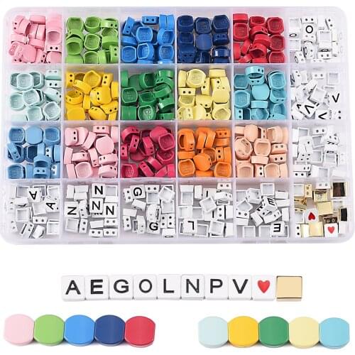 480pc/Box LOVE Rainbow Honeycomb Tile Beads Enamel Metal Letter Bead for Bracelet Jewelry Making Gilr Women DIY Myuki Beads 2020
