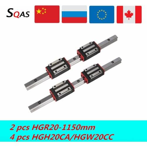 Fast deliver CNC square guide linear rail 2 PCS 1150mm HGR20 linear guide +4 PCS HGH20CA /HGW20CC carriage slides for CNC