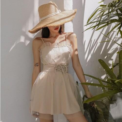 One-Piece Skirt Swimsuit Female Hot Spring 2021 New Super Fairy Ruffled Conservative Cover Belly Thin Vacation Swimwear Female