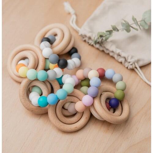 Baby Teether Bracelet Food Grade Silicone Beads Chews Toys Colorful Teething Ring Toy Montessori DIY Nursing Baby Bracelet Gift