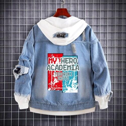 My Hero Academy Animation Denim Jacket Spring And Autumn Trend Loose Denim Hoodie Print Jacket Clothes