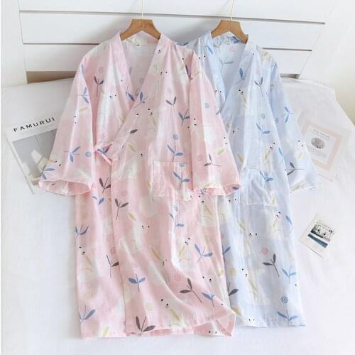 Robes for Women Spring and Summer Cotton Gauze Thin Night Robe Yukata Sweat Steaming Japanese Kimono Robe Bathrobe Sleep Tops