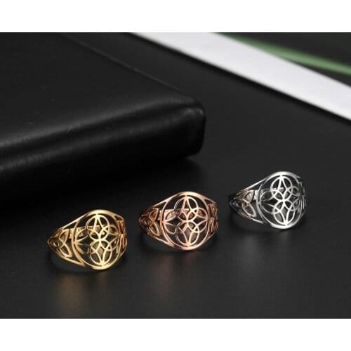 COOLTIME Stainless Steel Rings for Women Flower Of Life Circle Celtics Knot Couple Ring Men Gift Vintage Jewelry Wholesale