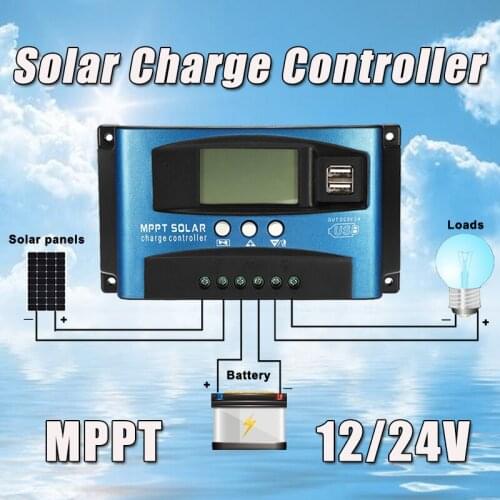 100A MPPT Solar Charge Controller Dual USB LCD Display 12V 24V Auto Solar Cell Panel Charger Regulator With Load