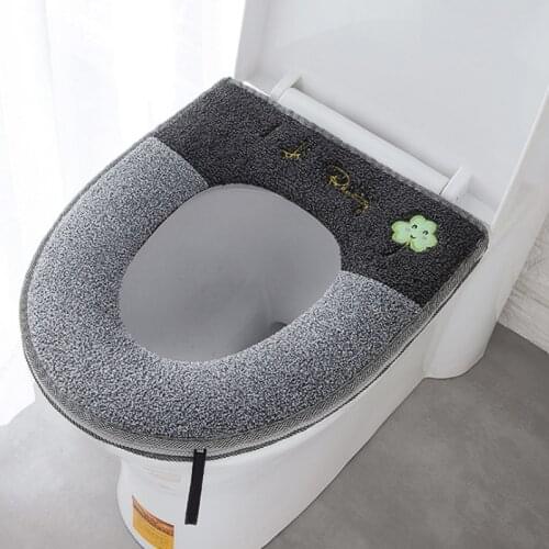 Toilet Seat Cover Household Winter Plush Soft Toilet Seat Pad Cover Toilet Seat Zipper With Handle Cover Pad Toilet Accessories