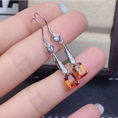 Best Wedding Earring High Quality vivid orange Natural and Real Garnet earring 925 sterling silver earrings