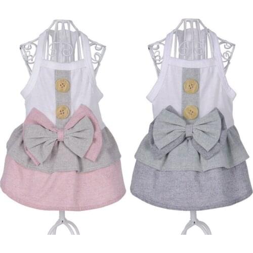 Pet Dog Fashion Solid Comfortable Cotton Clothes Dog Cool Summer Dresses With Bowknot And Fastener Decorated DC783
