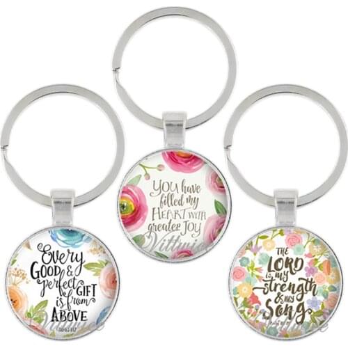 VILLWICE 3 Pcs/Lot Fashion Bible Verses Key Chains Glass Dome Pendant Key Ring Scripture Quote Christian Jewelry Gift