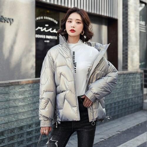 2021 New Women Parkas Winter Jacket Stand Collar Glossy Jackets Thick Warm Cotton Padded Parka Female Fashion Outwear