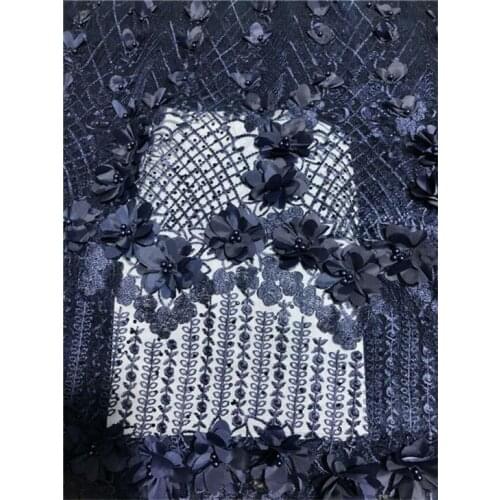 NEW High Quality 2019 Tulle 3D Flower Beaded French Nigerian Lace Fabrics Pearls Embroidered Guipure African 3d Lace Fabric