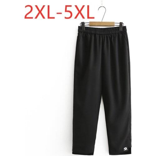 New 2021 ladies spring autumn plus size cropped pants for women large loose casual pocket straight black trousers 3XL 4XL 5XL