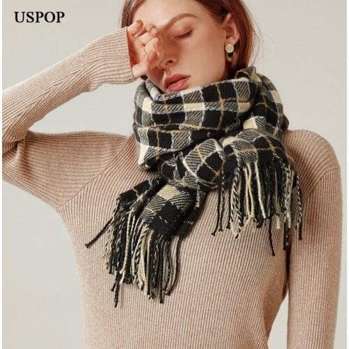 USPOP New Winter Scarf Women Plaid Scarves Warm Cashmere-like Tassel Scarves Female Long Large Pashmina
