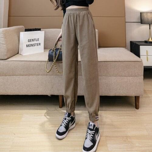 Fall winter Harem Pants Women Korean Fashion High Waist Corduroy Trousers Female Casual Elastic Waist Black Bottom Pant S-2XL