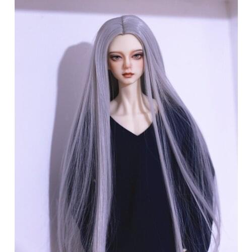 BJD doll wig is suitable for 1/3 1/4 size black and silver long straight hair high temperature silk wig doll accessories