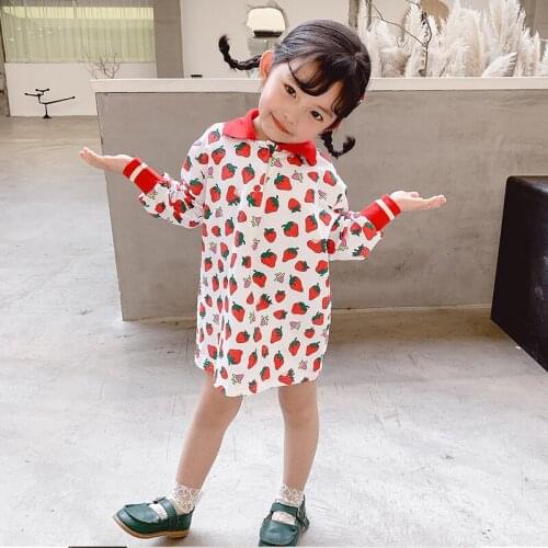 Strawberry 100% Cotton Spring Summer Girls Dress Kids Teenagers Children Clothes Outwear Special Occasion Long Sleeve High Quali