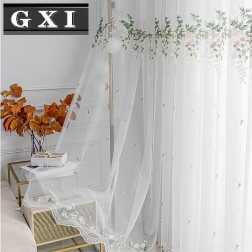 Luxury Green Vines Embroidered Sheer Curtains For Living Room Lace Romantic Aestheticism Bedroom Window Tulle Drape