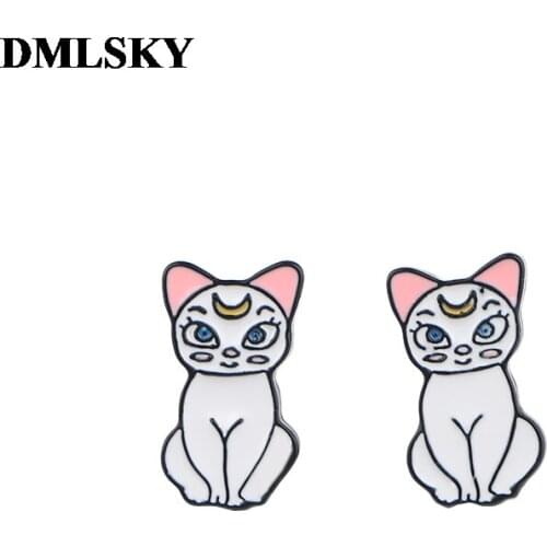 DMLSKY Cat Stud Earrings Cartoon Earrings Jewelry Prevent allergy Stud Earring Pendant for Girls Cute Gift M3893