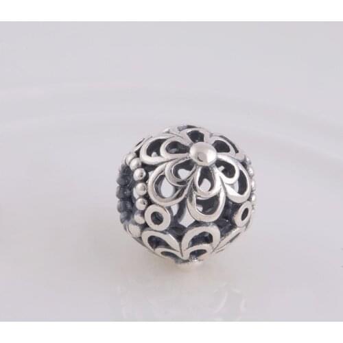 Original 925 Sterling Silver Hollow Daisy Flower Spacer Charm Bead Ball, DIY Jewelry Findings Fit Pandora Charm Bracelet LW161