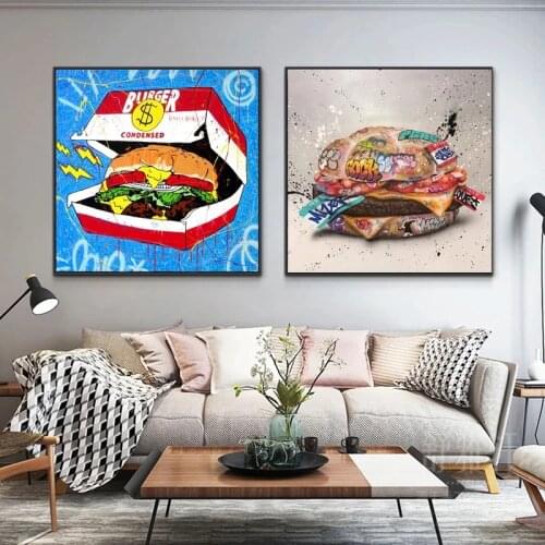 Modern Abstraction Cool Type Burger Wall Art Canvas Painting Nordic Posters and Prints Wall Pictures for Living Home Decoration