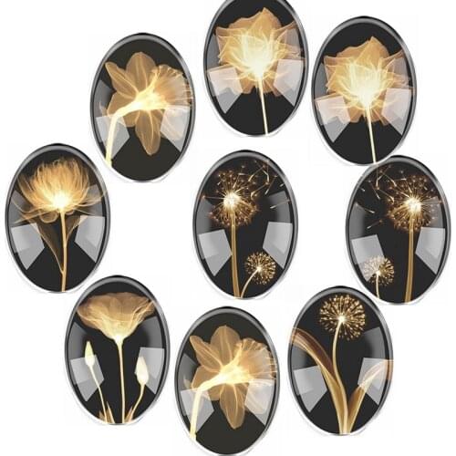 Handmade Glass Mix Size Dandelion Flower Oval Flatback Cameo Cabochon Domed DIY Jewelry Charm Photo Pendant Setting