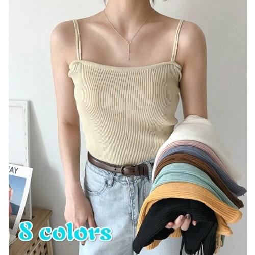 Tanks Women Top Retro Elegant Crop Tops Summer Strap Tank Knitting Camisole Off-shoulder Leisure All-match Female Stretchy Basic