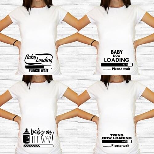 Pregnancy Stretch T Shirt Twins Now Loading Please Wait Funny Baby Gift Present Maternity Summer Short Sleeve Shirts