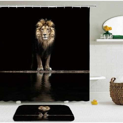 Lion Tiger Animals Bath Curtains Set Waterproof Shower Curtain 3d Printed Polyester Bathroom Non-slip Floor Mat Bath Curtain Set