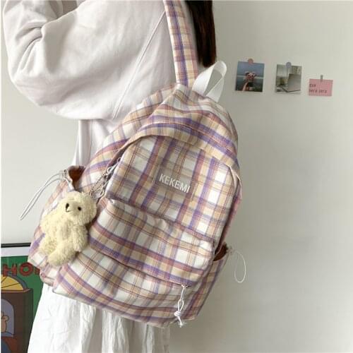 Female Plaid Canvas School Backpack Women Harajuku School Bags for Teenage Girls Korean College Students Laptop Backpacks Woman