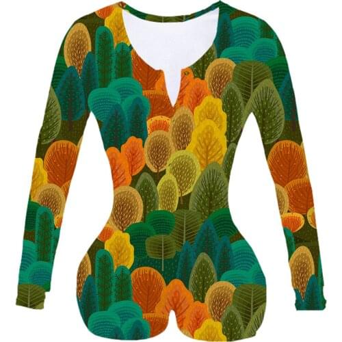 Women Custom Made STF Autumn Forest Sublimation Print Summer Long Sleeves Onesie