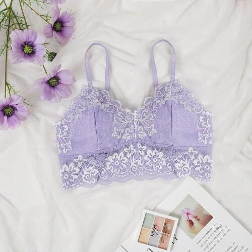 Women Floral Lace Bra, Deep V Neck 3/4 Cup Flower See-Through Mesh Underwear Lingerie