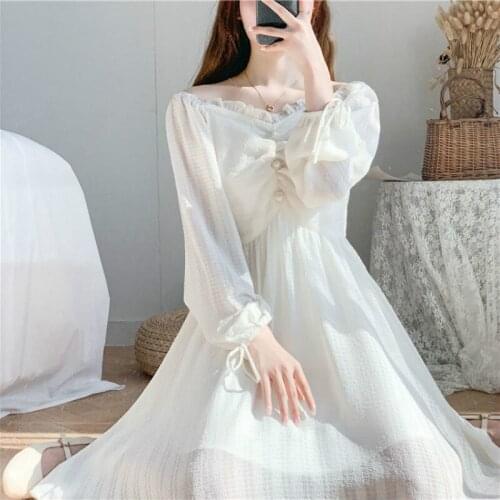 2021 New Early Spring Autumn Elegant Fashion Dress Long Sleeve Waisted Slim Thin White for Full Women Mid Long Dresses Y499