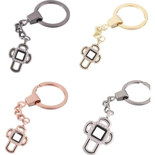 1pcs Big Cross square Alloy Rhinestone Floating charms Locket Keychain DIY Magnetic twist living memory Glass locket Key ring